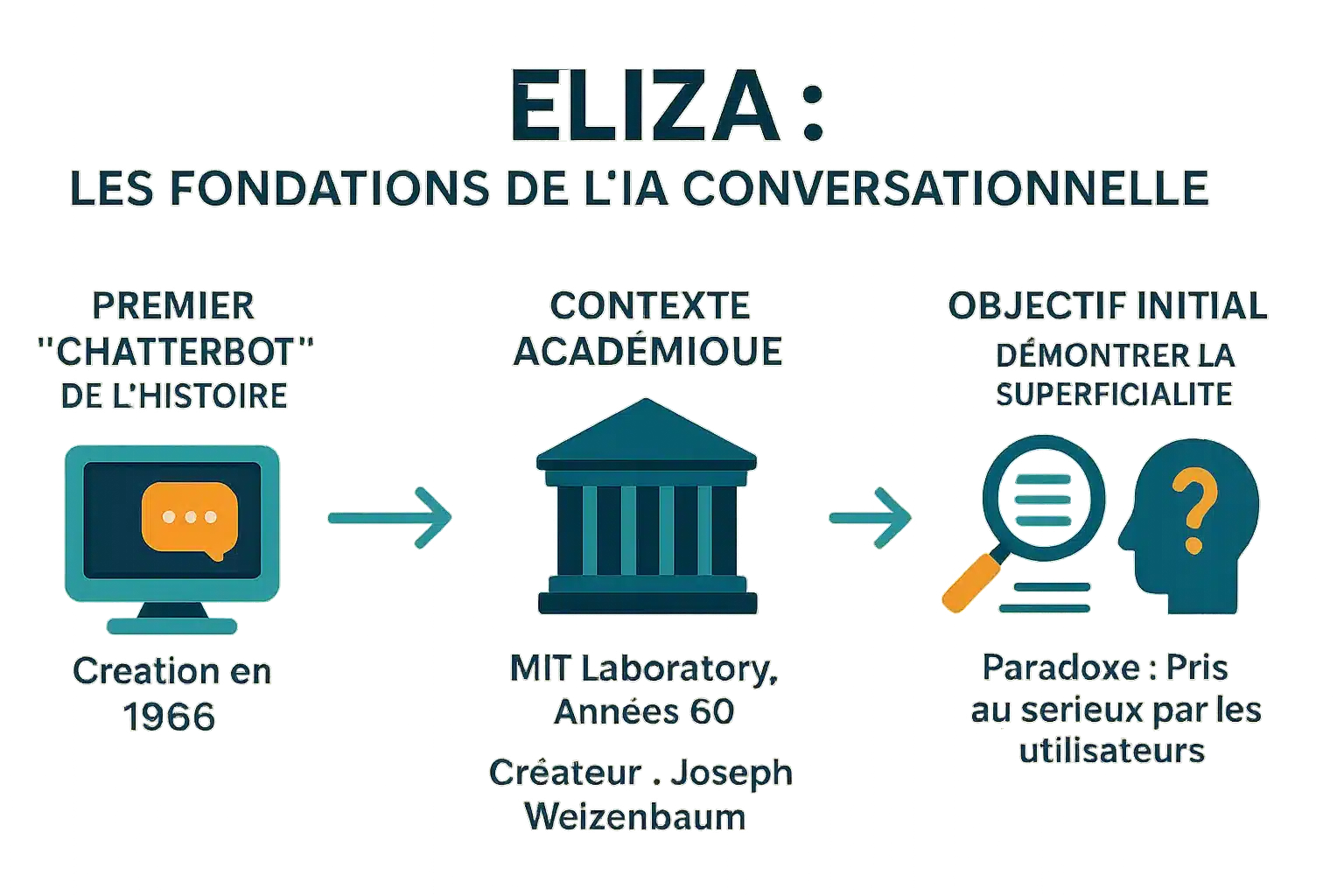 Chronologie des fondations d'ELIZA, le premier chatbot historique