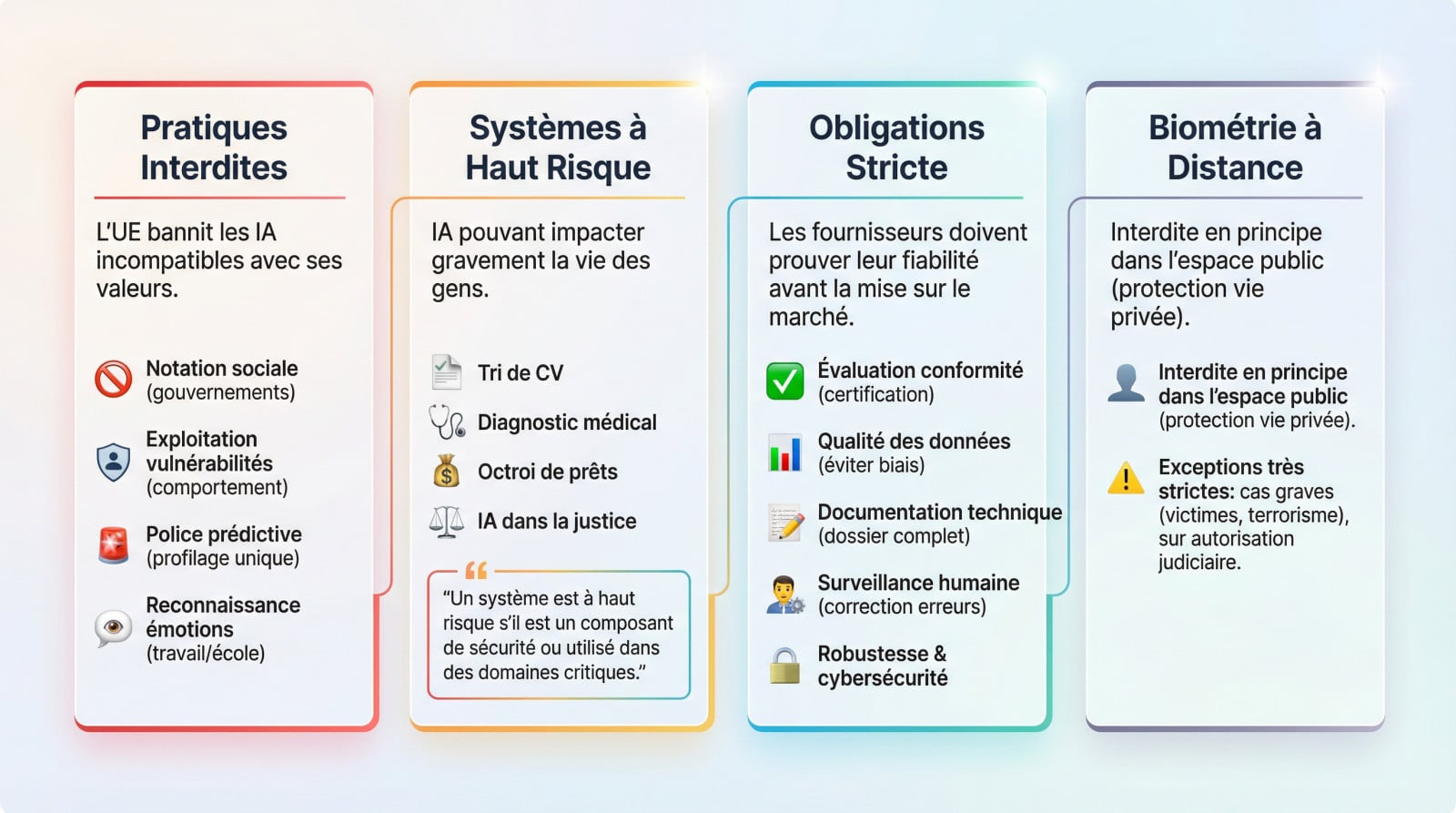 <strong>Pyramide des risques de l'IA Act</strong> : interdits, haut risque et obligations des fournisseurs