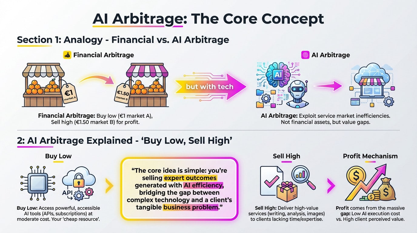 Représentation visuelle de l'arbitrage en matière d'IA montrant l'écart entre les outils d'IA à faible coût et les résultats commerciaux à forte valeur ajoutée.