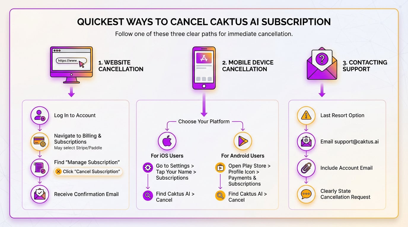 Interface showing the account settings to cancel Caktus AI subscription
