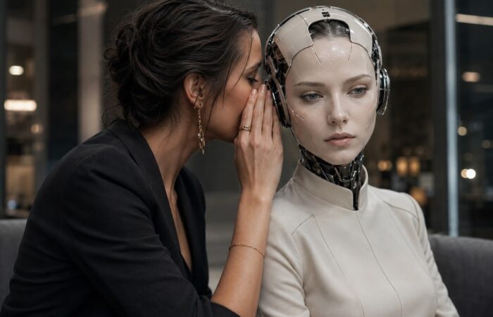 Femme qui murmure à l'oreille d'une IA