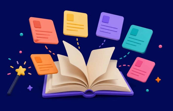 Écrire un livre avec ChatGPT : livre ouvert et chapitres organisés par l'IA